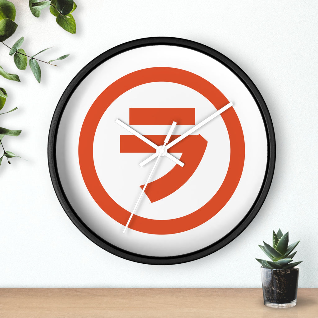 Modern Orange Emblem Wall Clock – Minimalist Geometric Home Decor