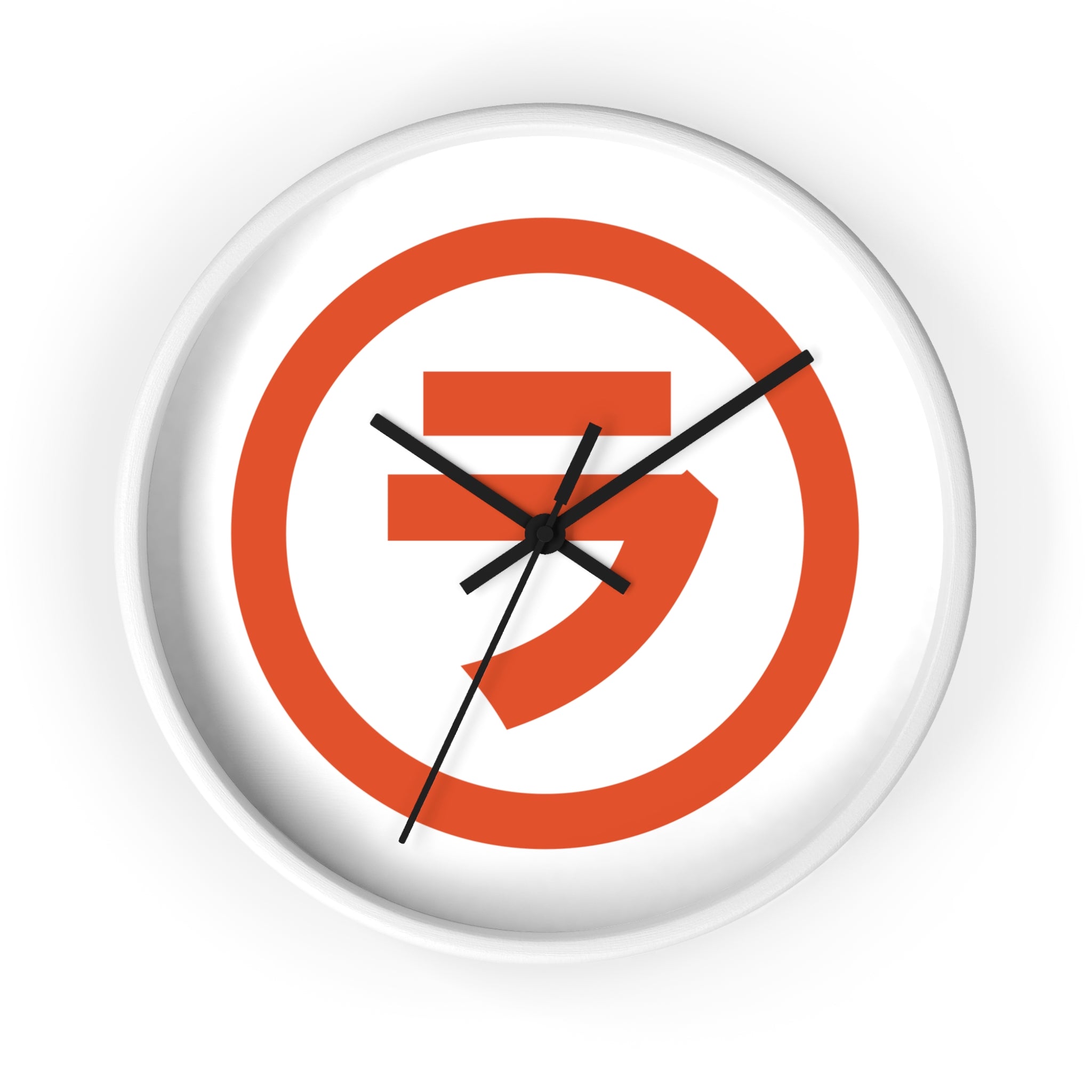 Modern Orange Emblem Wall Clock – Minimalist Geometric Home Decor