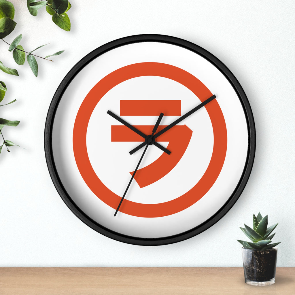 Modern Orange Emblem Wall Clock – Minimalist Geometric Home Decor