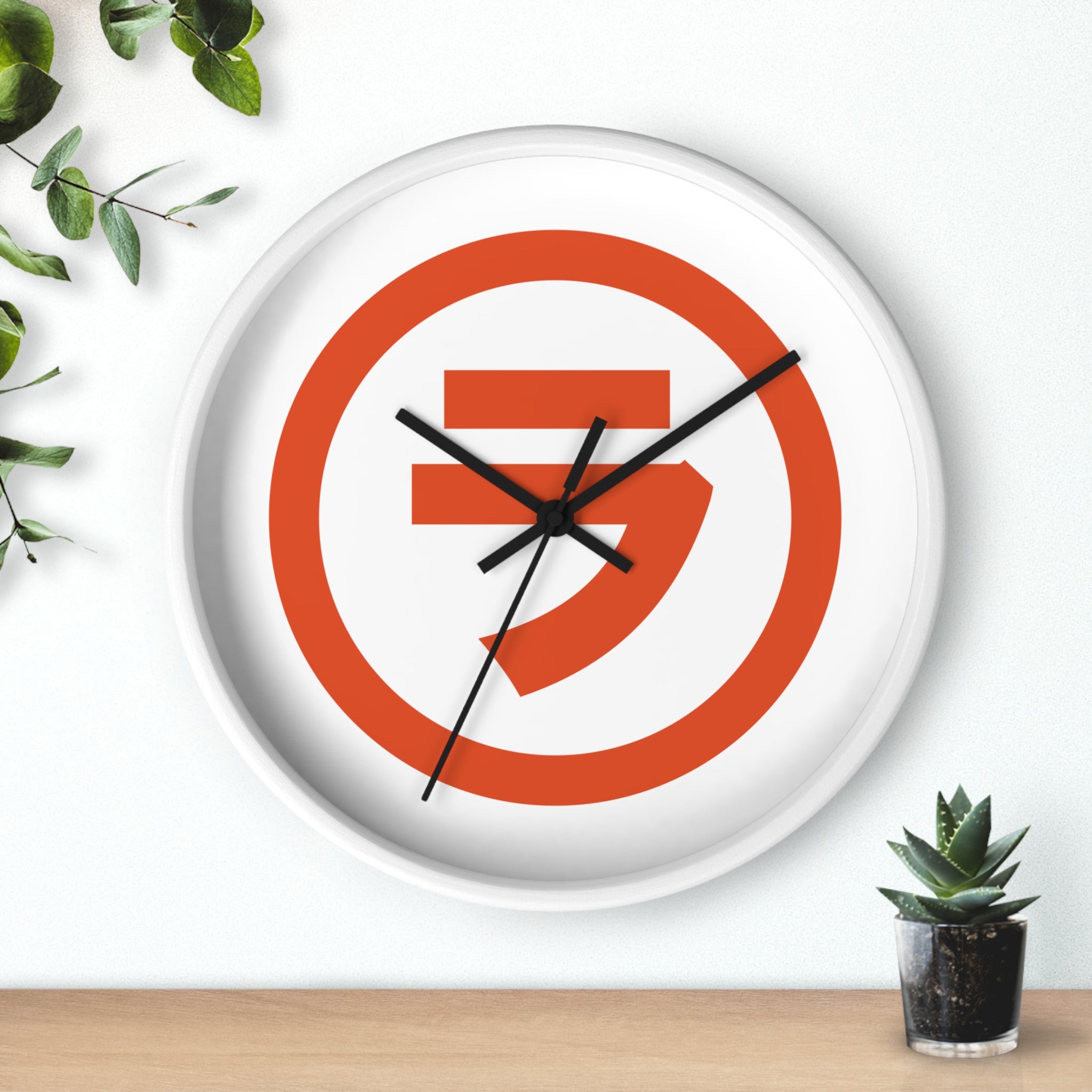 Modern Orange Emblem Wall Clock – Minimalist Geometric Home Decor