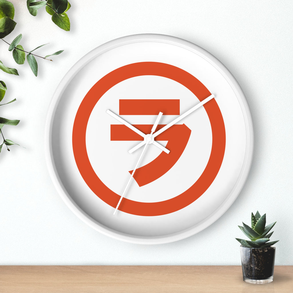Modern Orange Emblem Wall Clock – Minimalist Geometric Home Decor